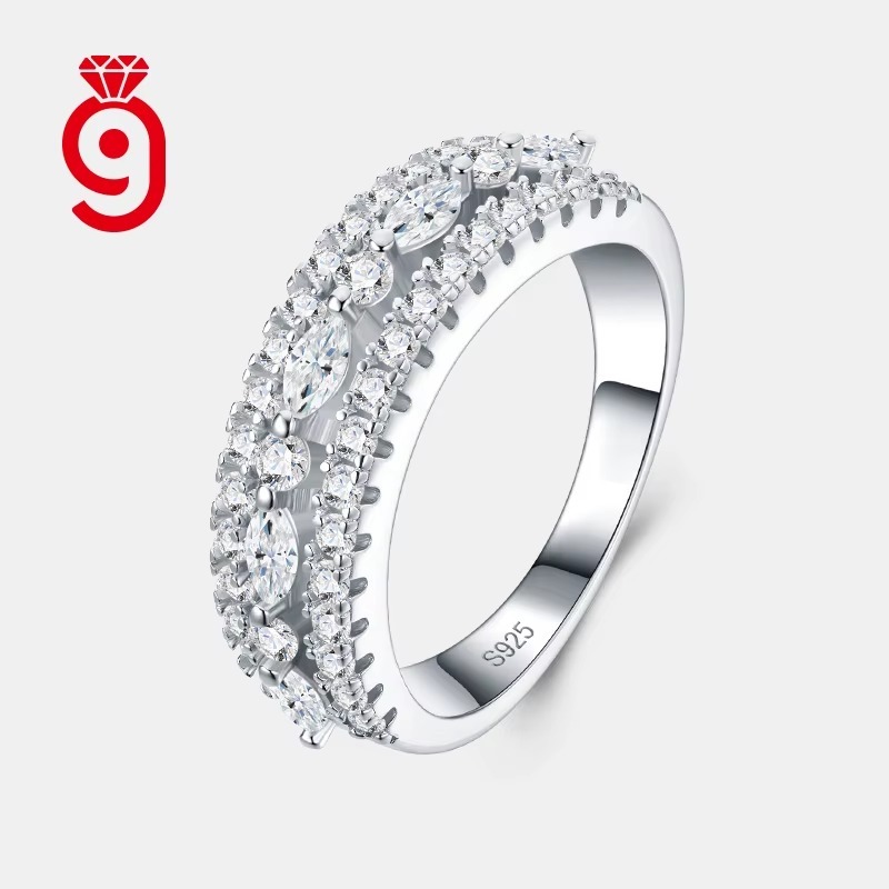 Women's S925 Sterling Silver Moissanite Engagement Ring, Bridal